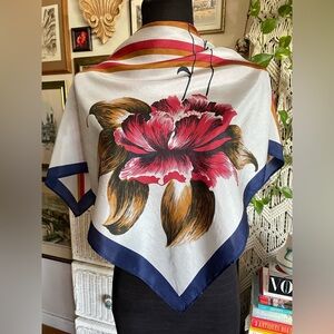 Floral and striped vintage silk scarf